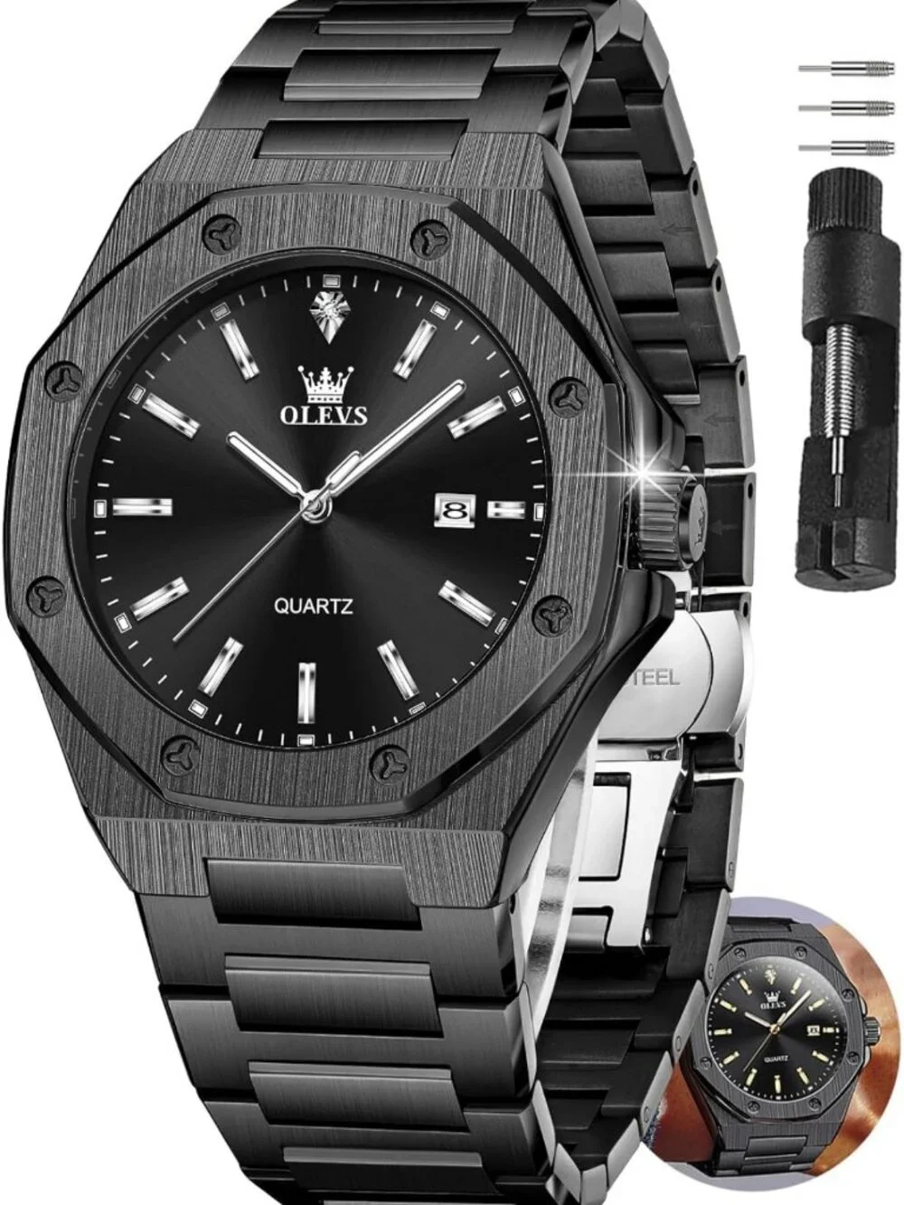 Luxury Men's Dress Watch - Large Dial, Waterproof, Stainless Steel, Elegant